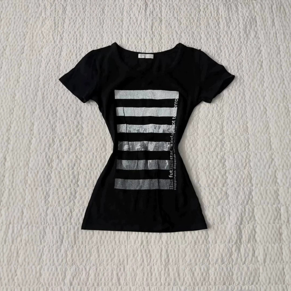 Zara Gyaru Black Stripe Slim Fit Tee Summer